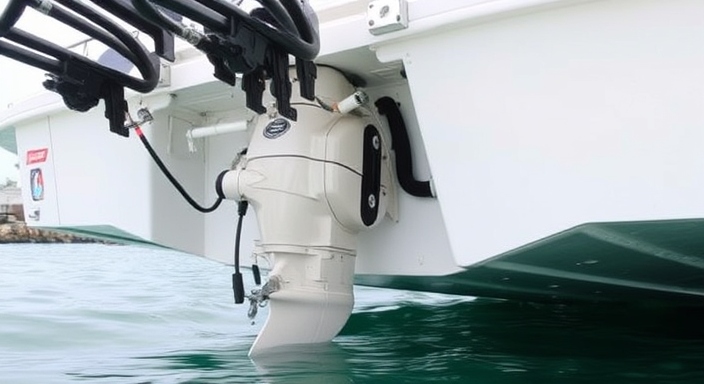 New outboard lower unit installed on a boat engine