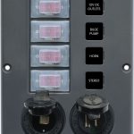 Blue Sea Water-Resistant 12V 4 Circuit Breaker Switch Panel with 12v Socket and Dual USB