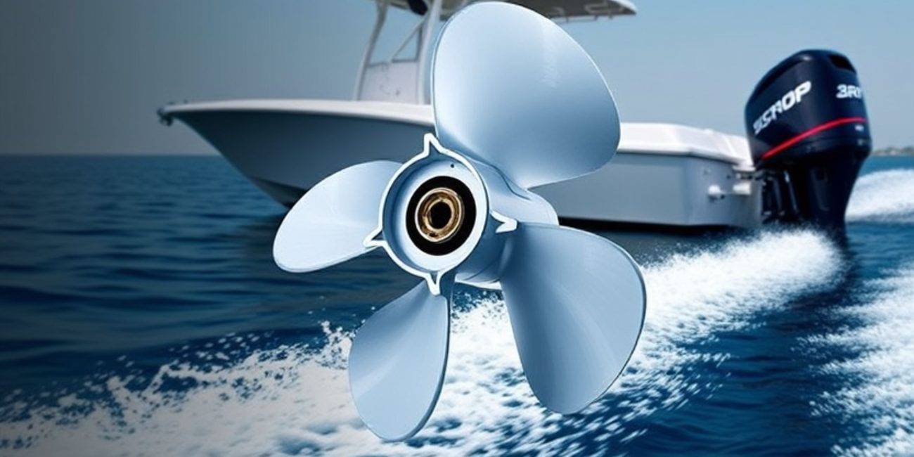 Yamaha MAR-GYT3B-ML-15 propeller mounted on an outboard lower unit for waterskiing