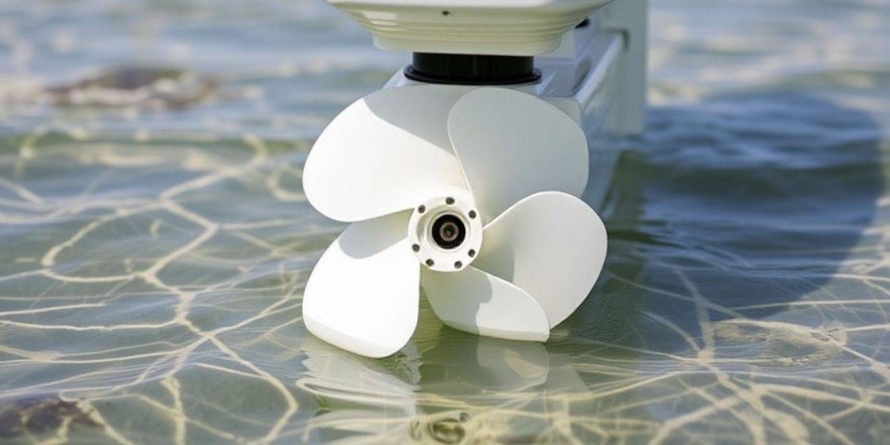 BRP 177149 propeller in shallow water environment showing efficiency and compatibility with outboard lower units