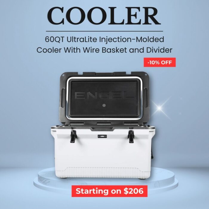 ENGEL 60QT UltraLite Injection-Molded Cooler With Wire Basket and Divider