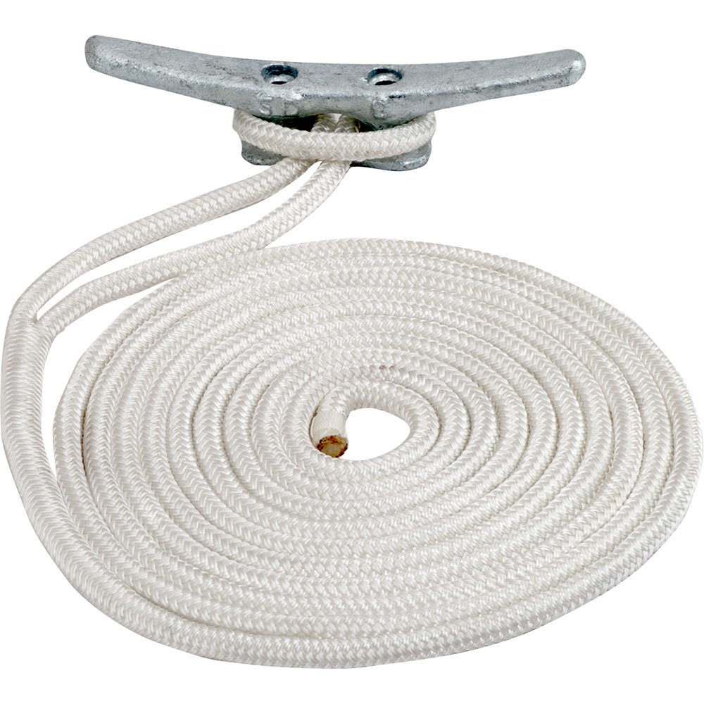 77308XL.jpg Sea-Dog Double Braided Nylon Dock Line - 1/2" x 20' - White - Image 1