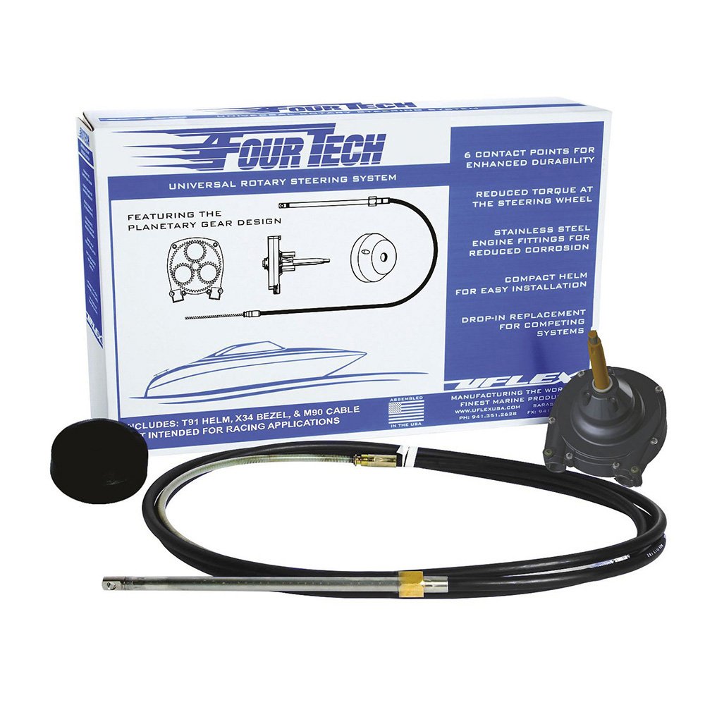 96442XL.jpg Uflex Fourtech 15' Black Mach Rotary Steering System w/Helm, Bezel & Cable - Image 1